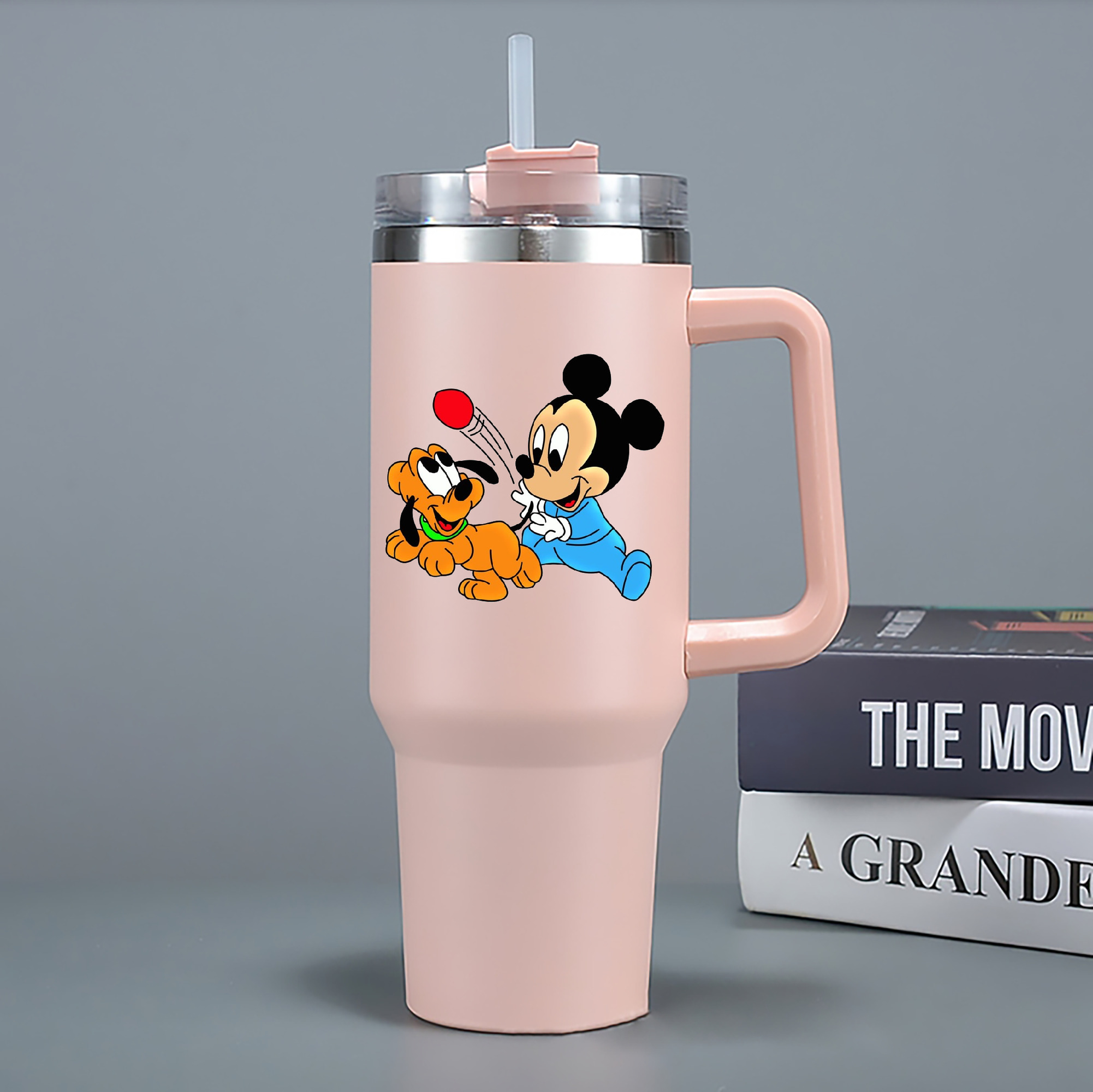 （画像用） ミッキーマウス Mickey Mouse 1200mL車用タンブラー - クリスタルステッカー（プラスチックストロー付き）